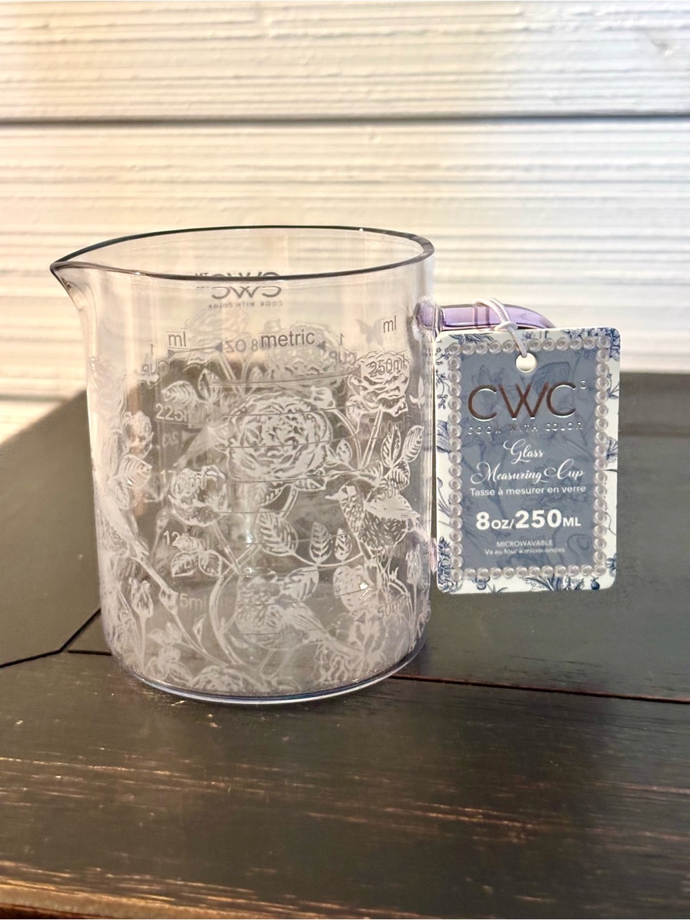 CWC Cook With Color 8oz Glass Floral Measuring Cup Purple Handle NEW - Picture 4 of 8